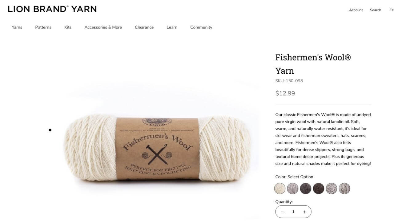 Wool Yarn Worsted Weight Tweed Yarn Lion Brand Fishermen's Wool